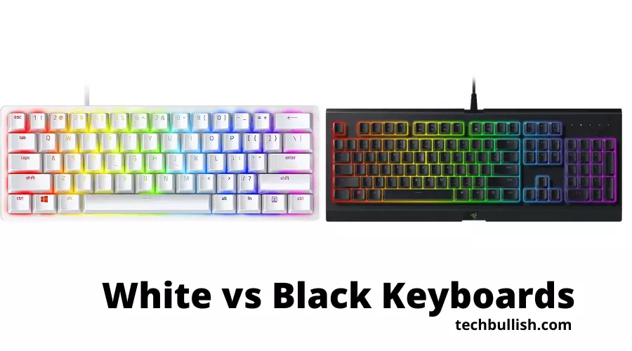 white keyboard and black keyboard side by side