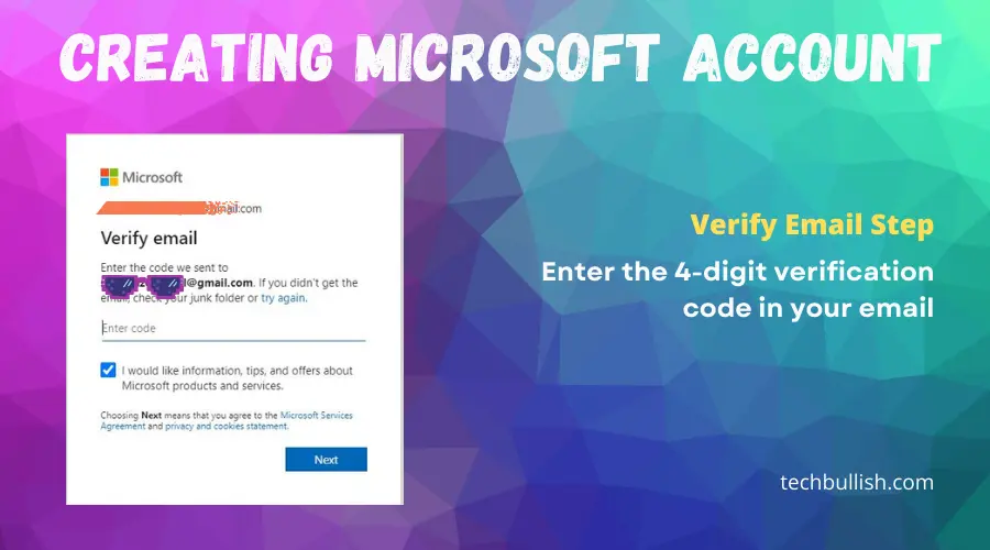 create a Microsoft Account to play Minecraft games-verify email step