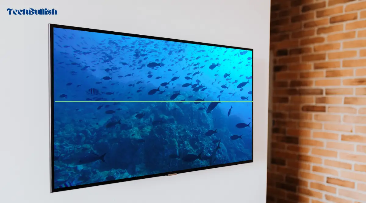 Image shows how Horizontal green lines look on the LG TV screen