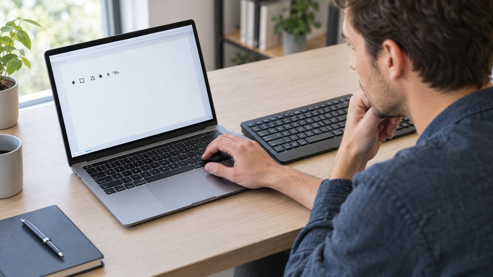A person tests a laptop keyboard beside an external keyboard.