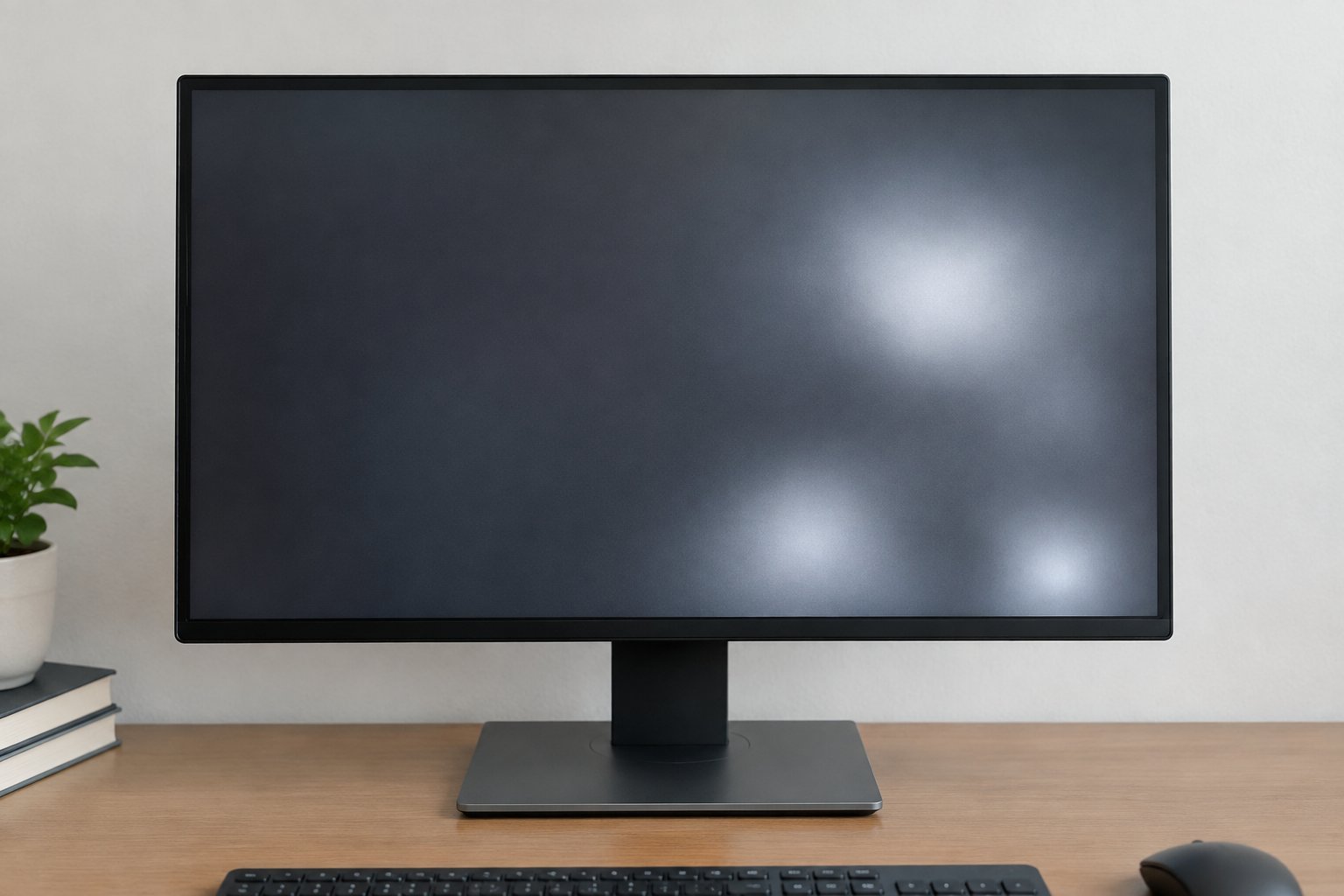 A desktop monitor showing several bright white patches on its screen.