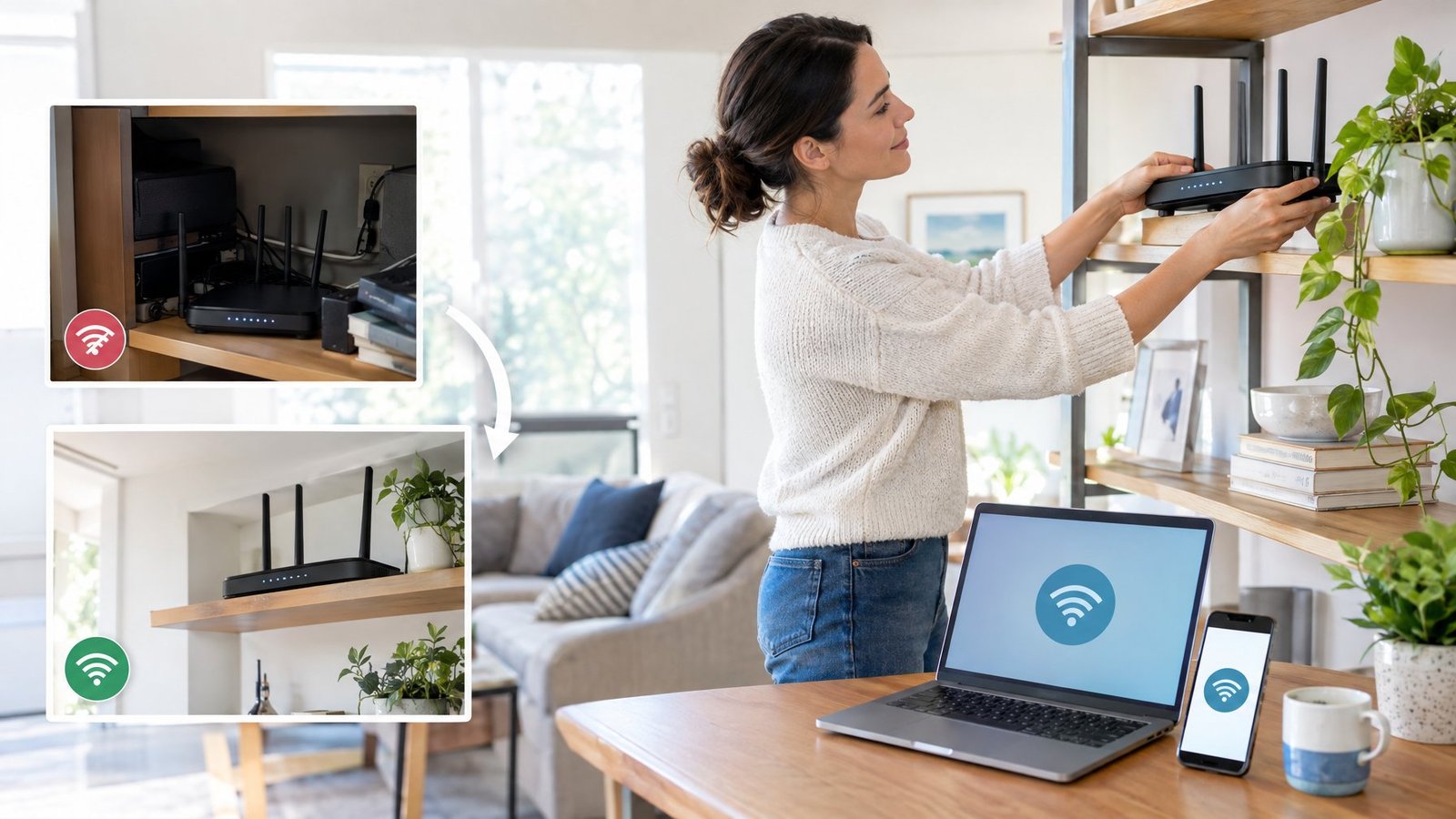 Testing and adjusting router placement to fix weak Wi-Fi signal in every room.